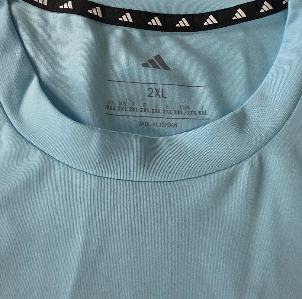 ADIDAS Light Blue Men's Athletic Tee with Contrast Shoulder Stripes
